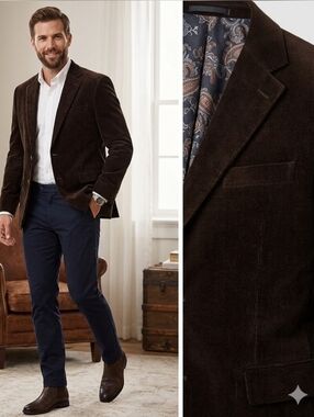 Kent & Park Men's Velvet Solid Brown Classic Fit Blazer Sportcoat Fit